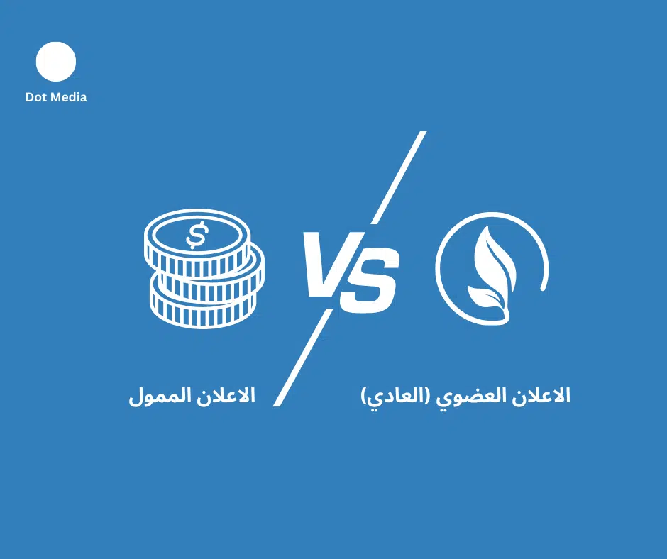 مقارنة بين الإعلان الممول والمنشور العادي على السوشال ميديا، يوضح الفرق في الوصول والتأثير، من إعداد Dot Media للتسويق الرقمي الفعال