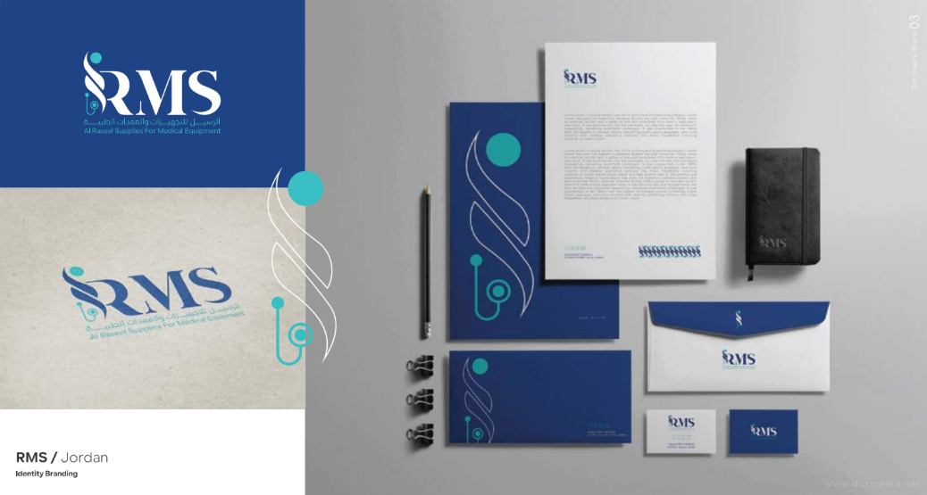 Visual identity — RMS brand design applications in print and digital media