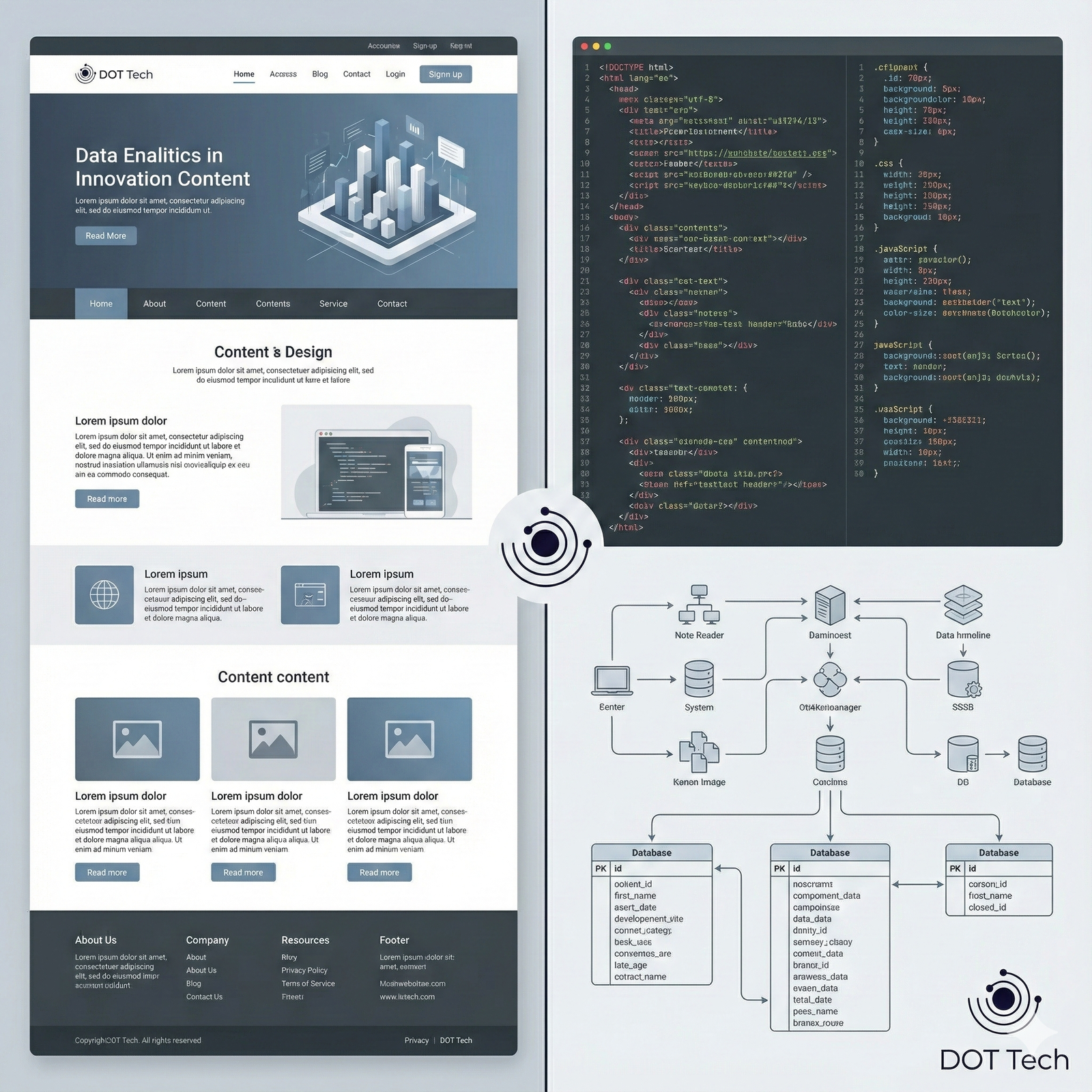 Visual comparison between website design and functional web development in Jordan with Dot Tech identity