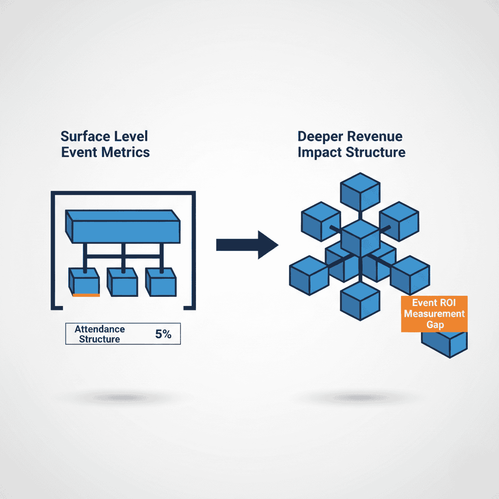 Corporate infographic contrasting attendance metrics with real event ROI in Jordan and marketing ROI impact