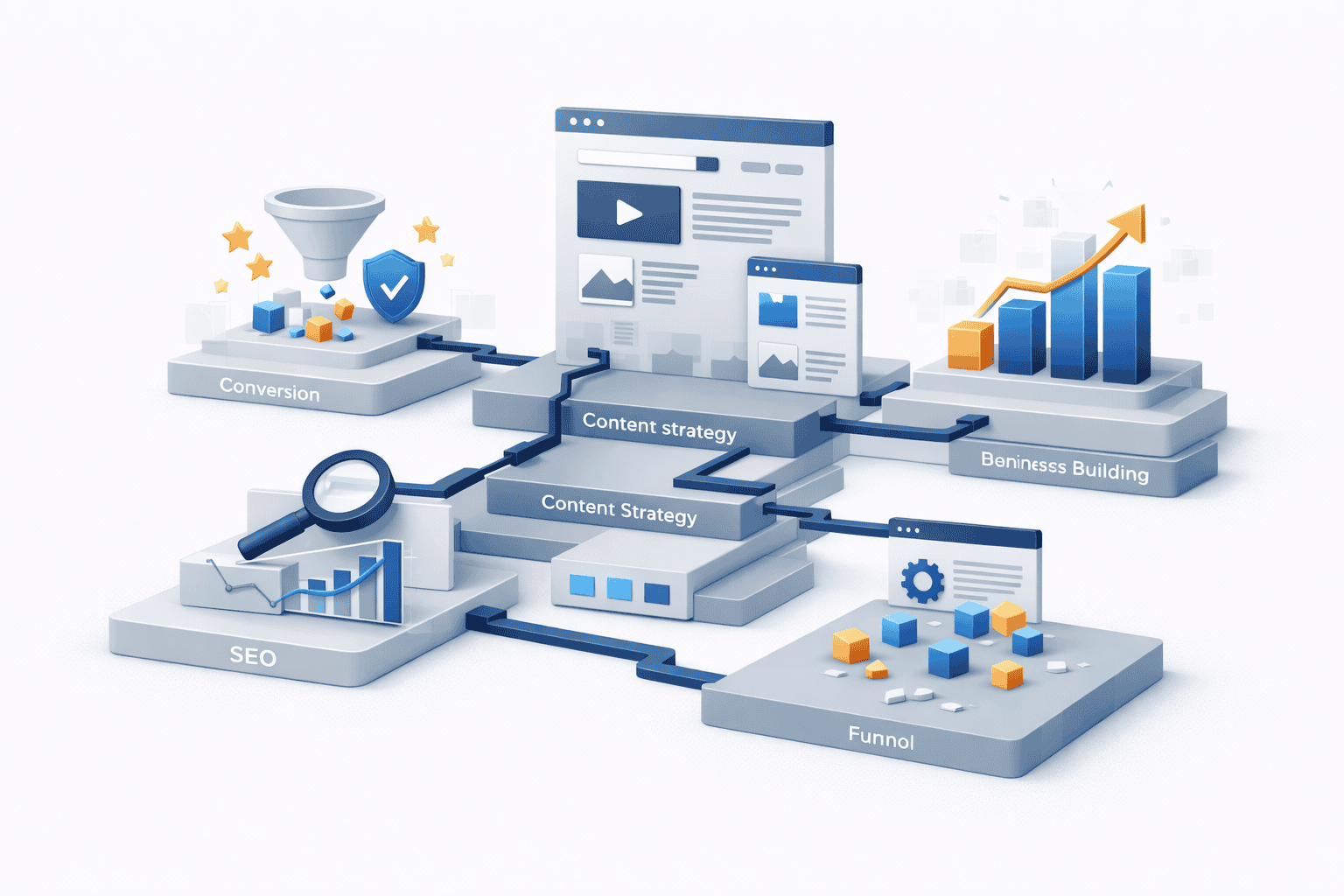 Executive infographic illustrating structured growth system improving website visibility in Jordan