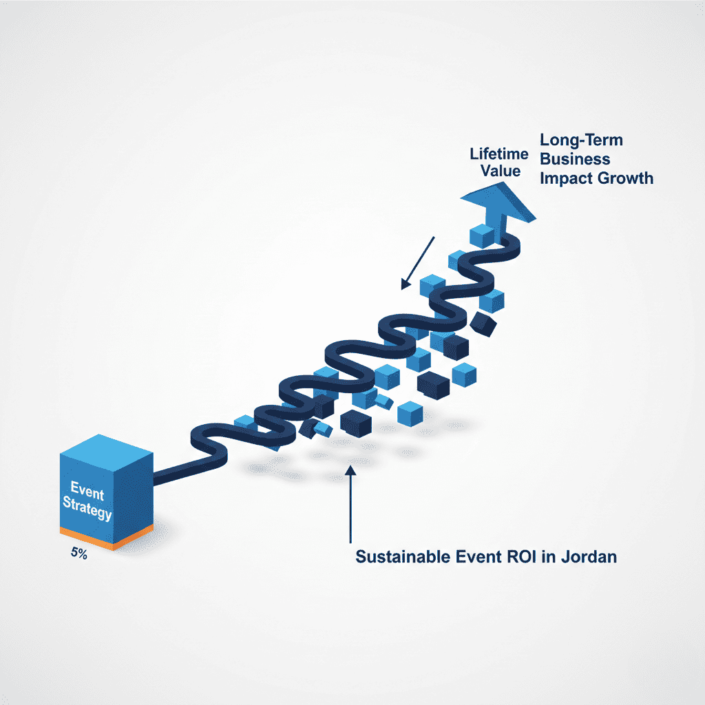 Corporate infographic visualizing long term business growth linked to structured event ROI in Jordan and marketing systems